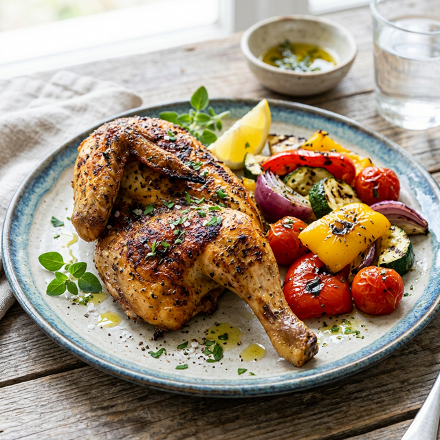 نصف دجاجة على الفحم